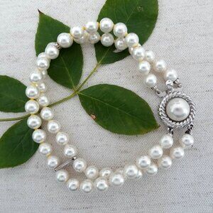 Majorica Pearl Bracelet, Double Strand Pearl Bracelet 6mm Pearls, 925 Silver NWT